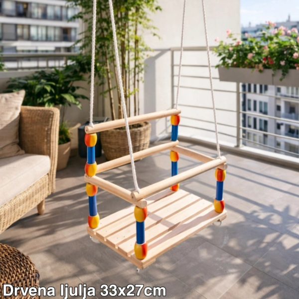 Drvena dečija ljuljaška 33x26.5cm, Drvena ljuljaška za decu, Ljuljaška za dvorište, Dečija ljuljaška