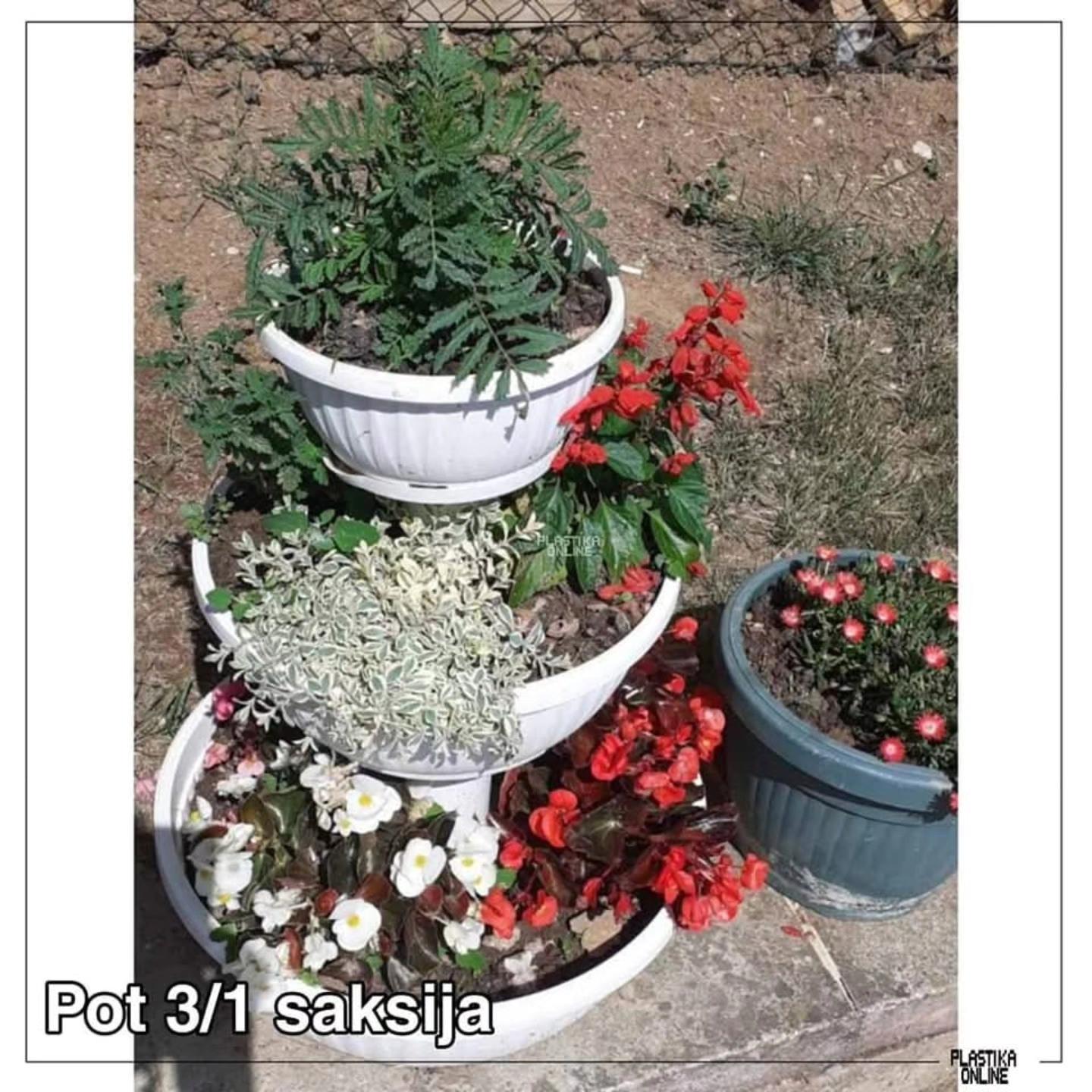 Saksija na 3 nivoa POT , Neobične saksije za cveće, Okrugle saksije, Plastične saksije za jagode, Saksije i Bašta, Saksije za cveće, Saksije za dvorište, Saksije za terasu bela