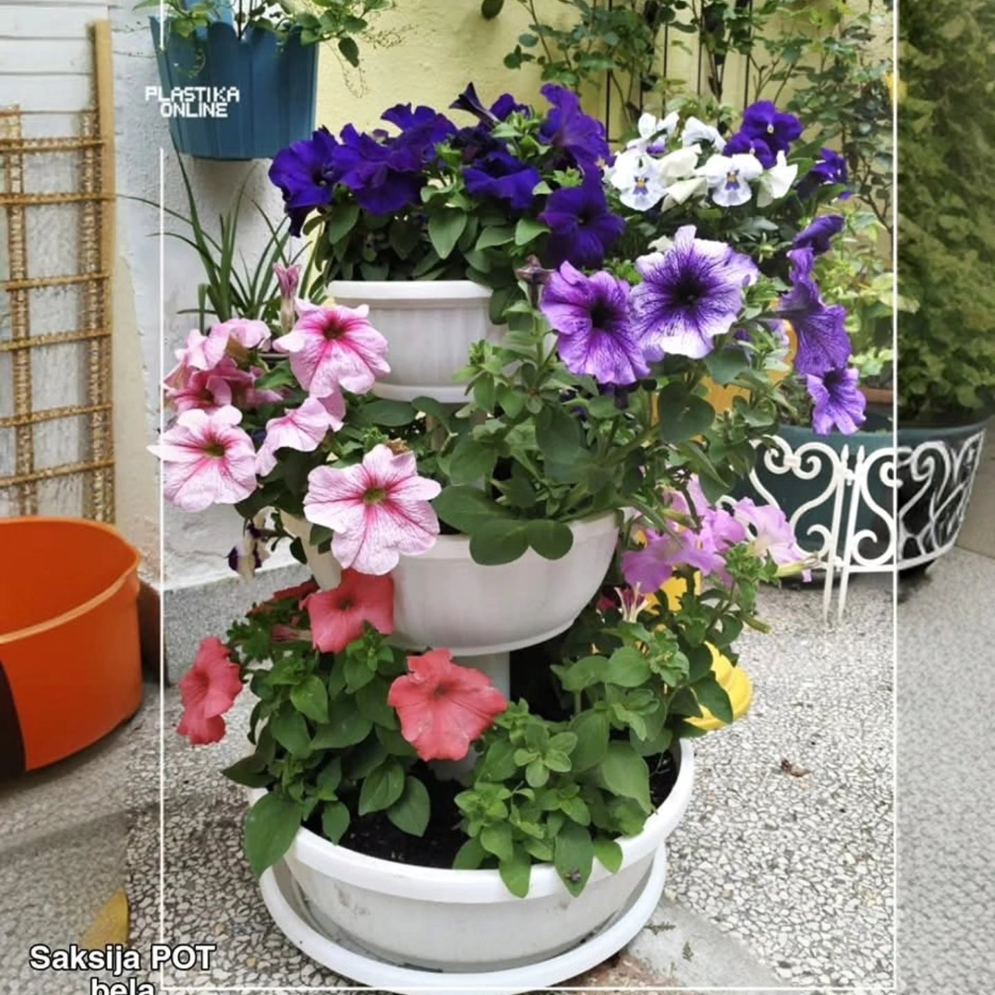 Saksija na 3 nivoa POT , Neobične saksije za cveće, Okrugle saksije, Plastične saksije za jagode, Saksije i Bašta, Saksije za cveće, Saksije za dvorište, Saksije za terasu bela