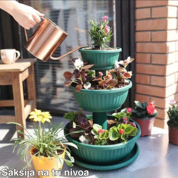 Saksija na 3 nivoa POT , Neobične saksije za cveće, Okrugle saksije, Plastične saksije za jagode, Saksije i Bašta, Saksije za cveće, Saksije za dvorište, Saksije za terasu zelena
