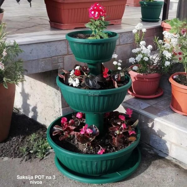 Saksija na 3 nivoa POT , Neobične saksije za cveće, Okrugle saksije, Plastične saksije za jagode, Saksije i Bašta, Saksije za cveće, Saksije za dvorište, Saksije za terasu zelena