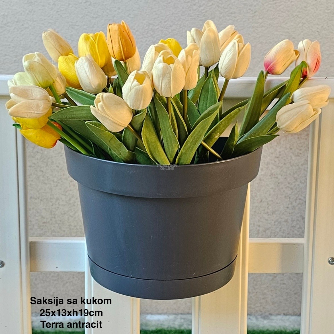 Saksija sa kukom 25x13xh19cm, Idealna saksija, Saksija za balkon, Plastična saksija za cveće, Saksija za ogradu, Balkonska saksija sa kukom, Saksija sa kukom