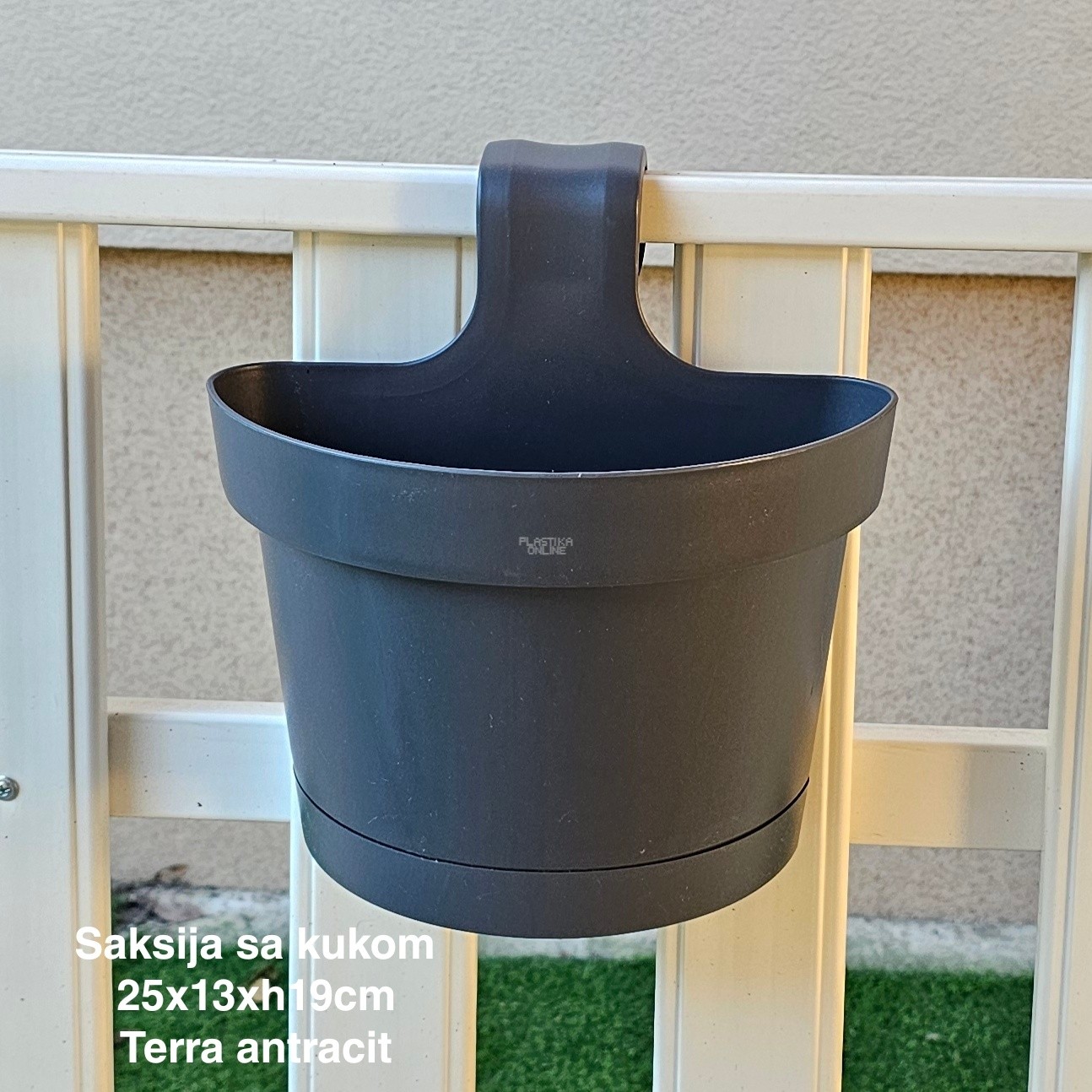 Saksija sa kukom 25x13xh19cm, Idealna saksija, Saksija za balkon, Plastična saksija za cveće, Saksija za ogradu, Balkonska saksija sa kukom, Saksija sa kukom