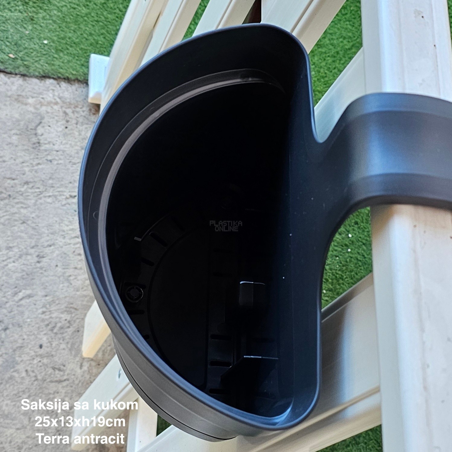 Saksija sa kukom 25x13xh19cm, Idealna saksija, Saksija za balkon, Plastična saksija za cveće, Saksija za ogradu, Balkonska saksija sa kukom, Saksija sa kukom