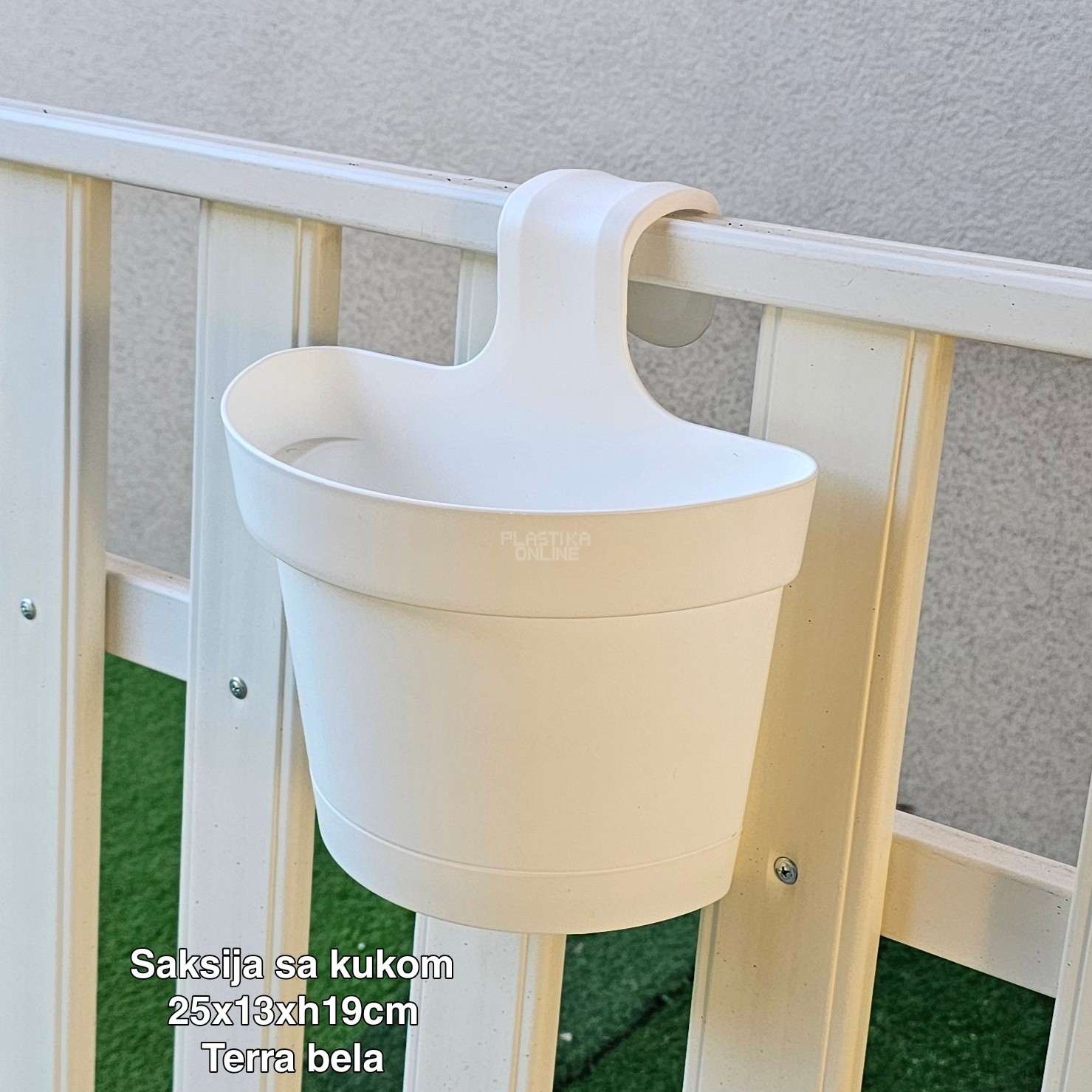 Saksija sa kukom 25x13xh19cm, Idealna saksija, Saksija za balkon, Plastična saksija za cveće, Saksija za ogradu, Balkonska saksija sa kukom, Saksija sa kukom