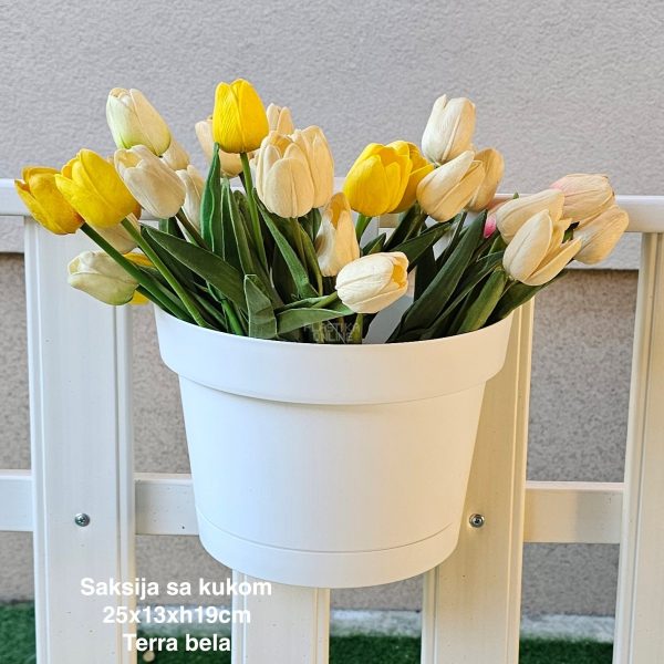 Saksija sa kukom 25x13xh19cm, Idealna saksija, Saksija za balkon, Plastična saksija za cveće, Saksija za ogradu, Balkonska saksija sa kukom, Saksija sa kukom
