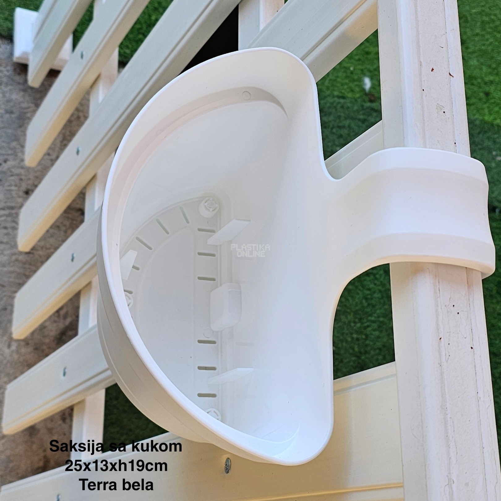 Saksija sa kukom 25x13xh19cm, Idealna saksija, Saksija za balkon, Plastična saksija za cveće, Saksija za ogradu, Balkonska saksija sa kukom, Saksija sa kukom