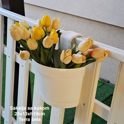 Saksija sa kukom 25x13xh19cm, Idealna saksija, Saksija za balkon, Plastična saksija za cveće, Saksija za ogradu, Balkonska saksija sa kukom, Saksija sa kukom