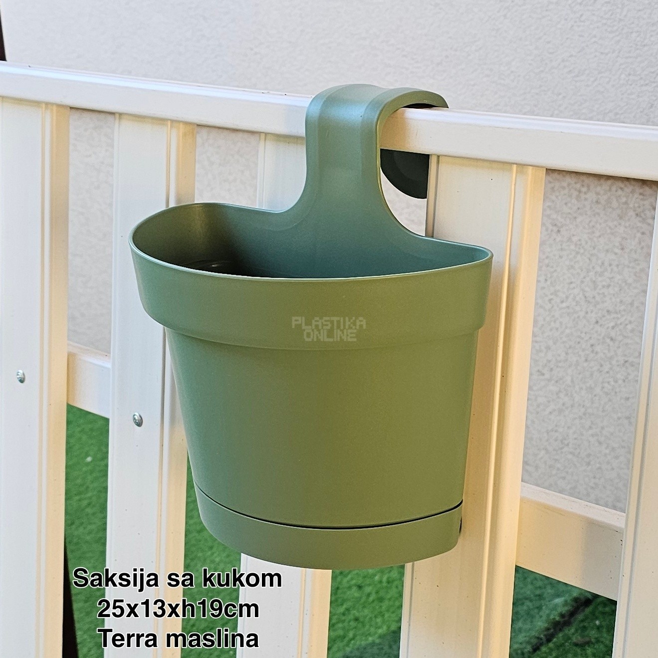 Saksija sa kukom 25x13xh19cm, Idealna saksija, Saksija za balkon, Plastična saksija za cveće, Saksija za ogradu, Balkonska saksija sa kukom, Saksija sa kukom
