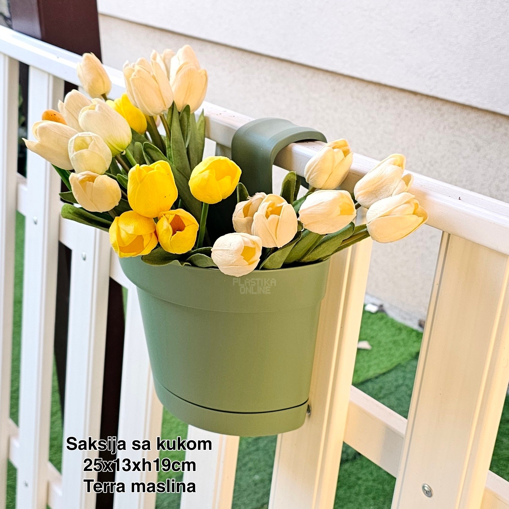 Saksija sa kukom 25x13xh19cm, Idealna saksija, Saksija za balkon, Plastična saksija za cveće, Saksija za ogradu, Balkonska saksija sa kukom, Saksija sa kukom