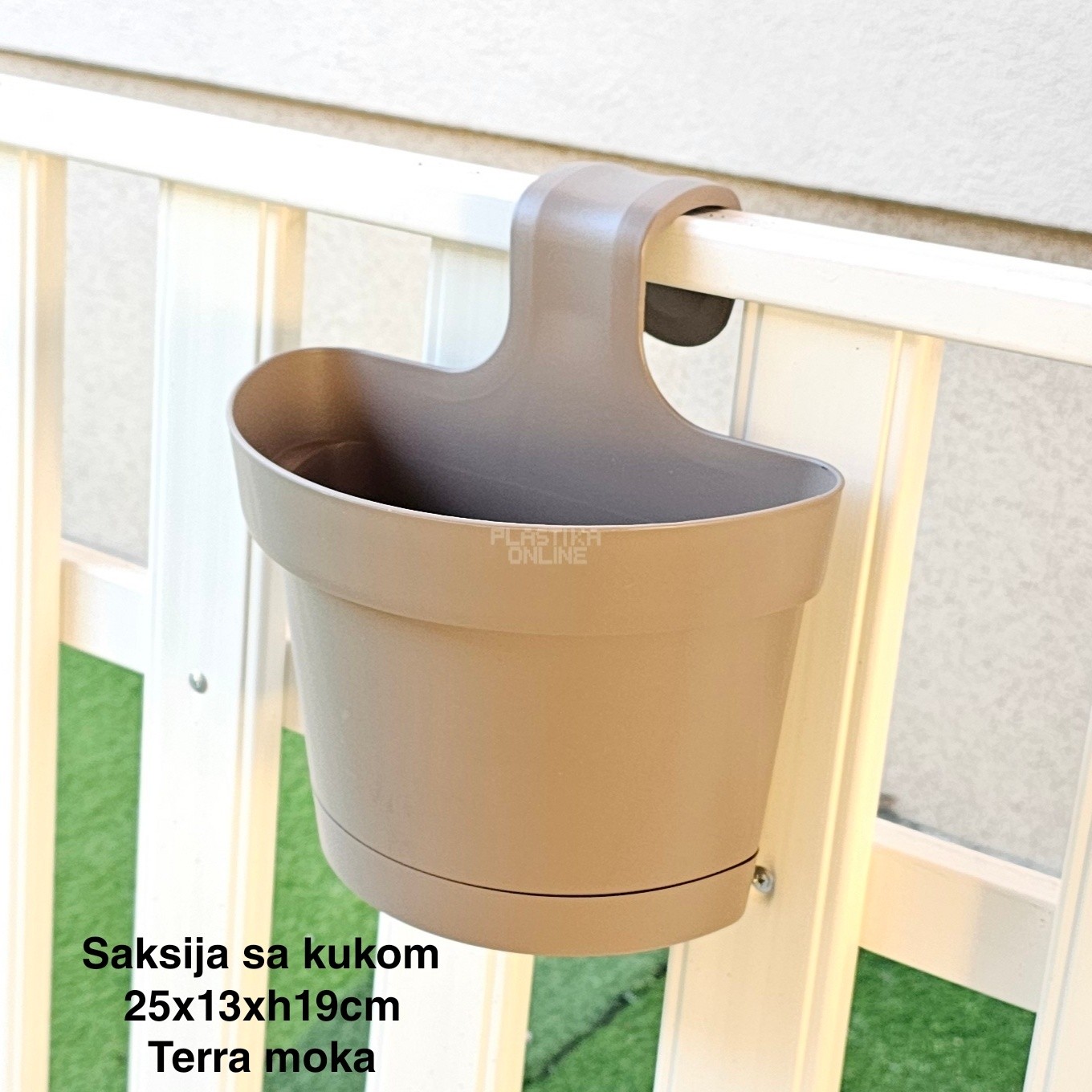 Saksija sa kukom 25x13xh19cm, Idealna saksija, Saksija za balkon, Plastična saksija za cveće, Saksija za ogradu, Balkonska saksija sa kukom, Saksija sa kukom