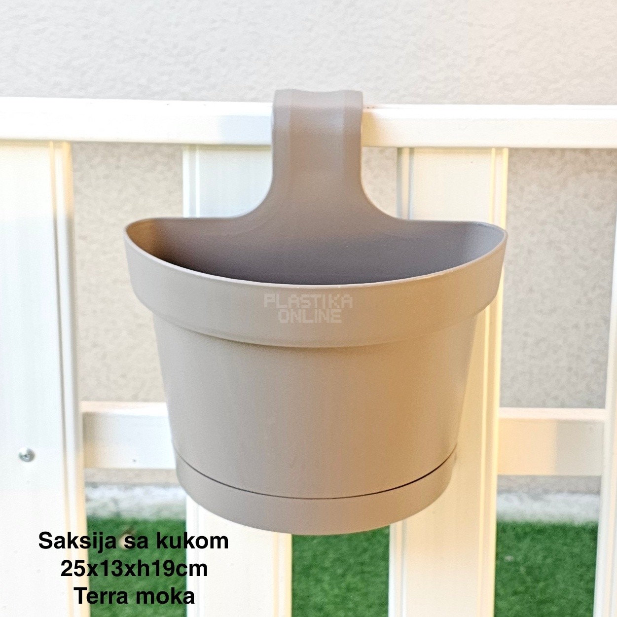 Saksija sa kukom 25x13xh19cm, Idealna saksija, Saksija za balkon, Plastična saksija za cveće, Saksija za ogradu, Balkonska saksija sa kukom, Saksija sa kukom
