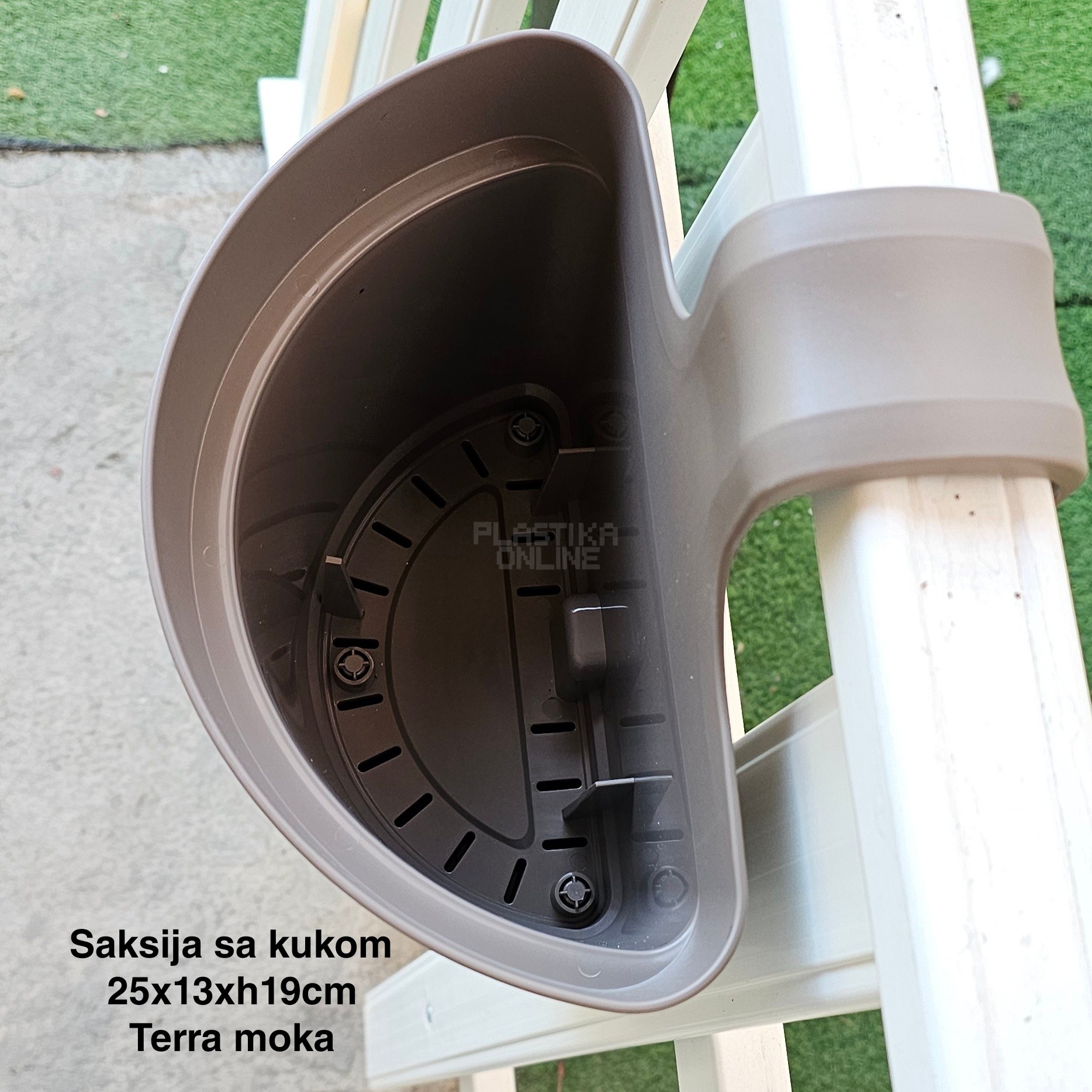 Saksija sa kukom 25x13xh19cm, Idealna saksija, Saksija za balkon, Plastična saksija za cveće, Saksija za ogradu, Balkonska saksija sa kukom, Saksija sa kukom
