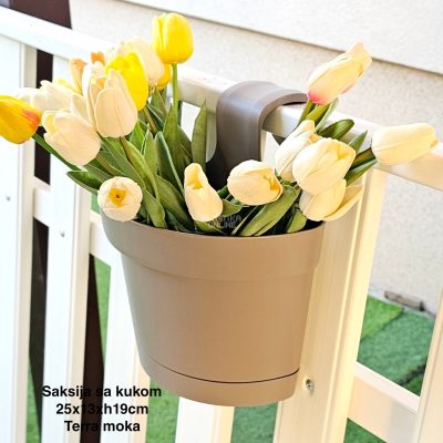 Saksija sa kukom 25x13xh19cm, Idealna saksija, Saksija za balkon, Plastična saksija za cveće, Saksija za ogradu, Balkonska saksija sa kukom, Saksija sa kukom