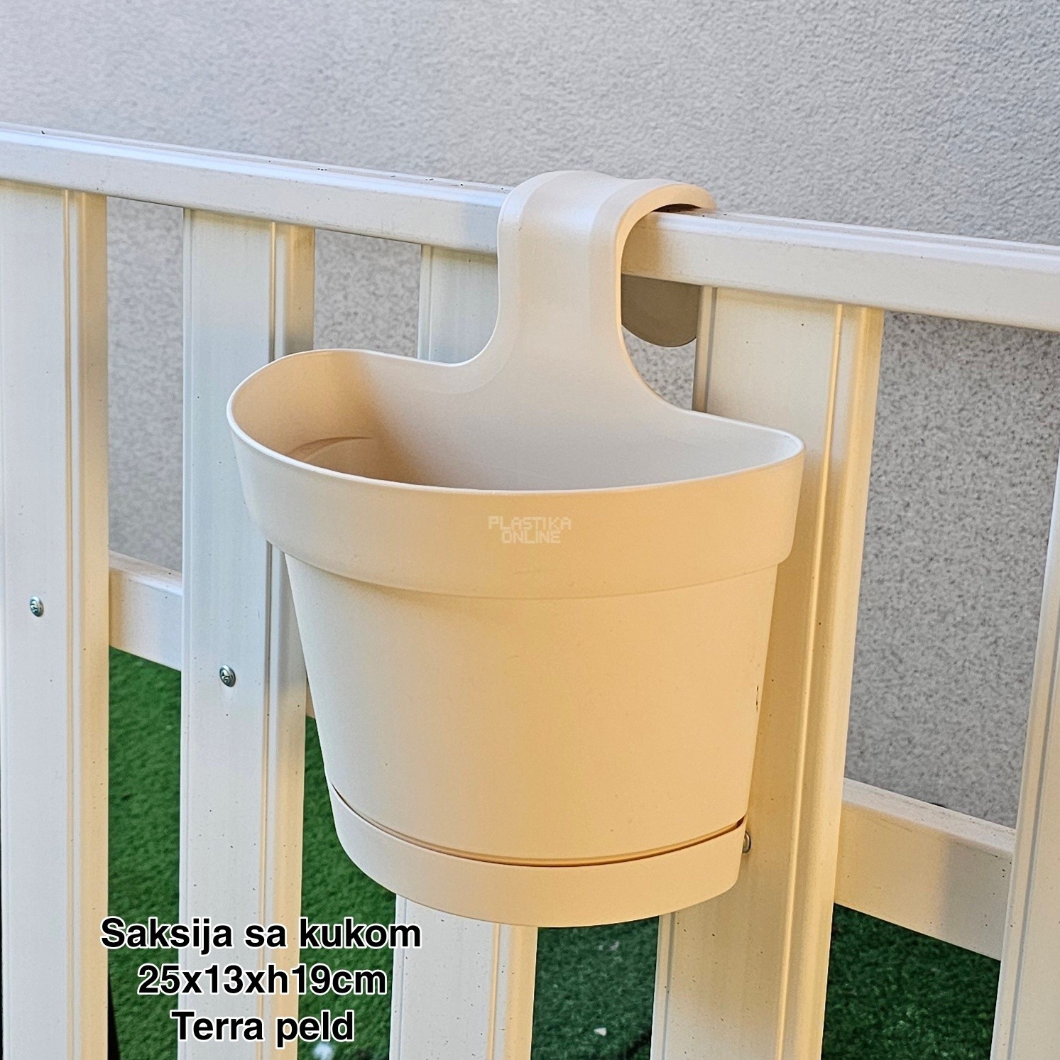 Saksija sa kukom 25x13xh19cm, Idealna saksija, Saksija za balkon, Plastična saksija za cveće, Saksija za ogradu, Balkonska saksija sa kukom, Saksija sa kukom
