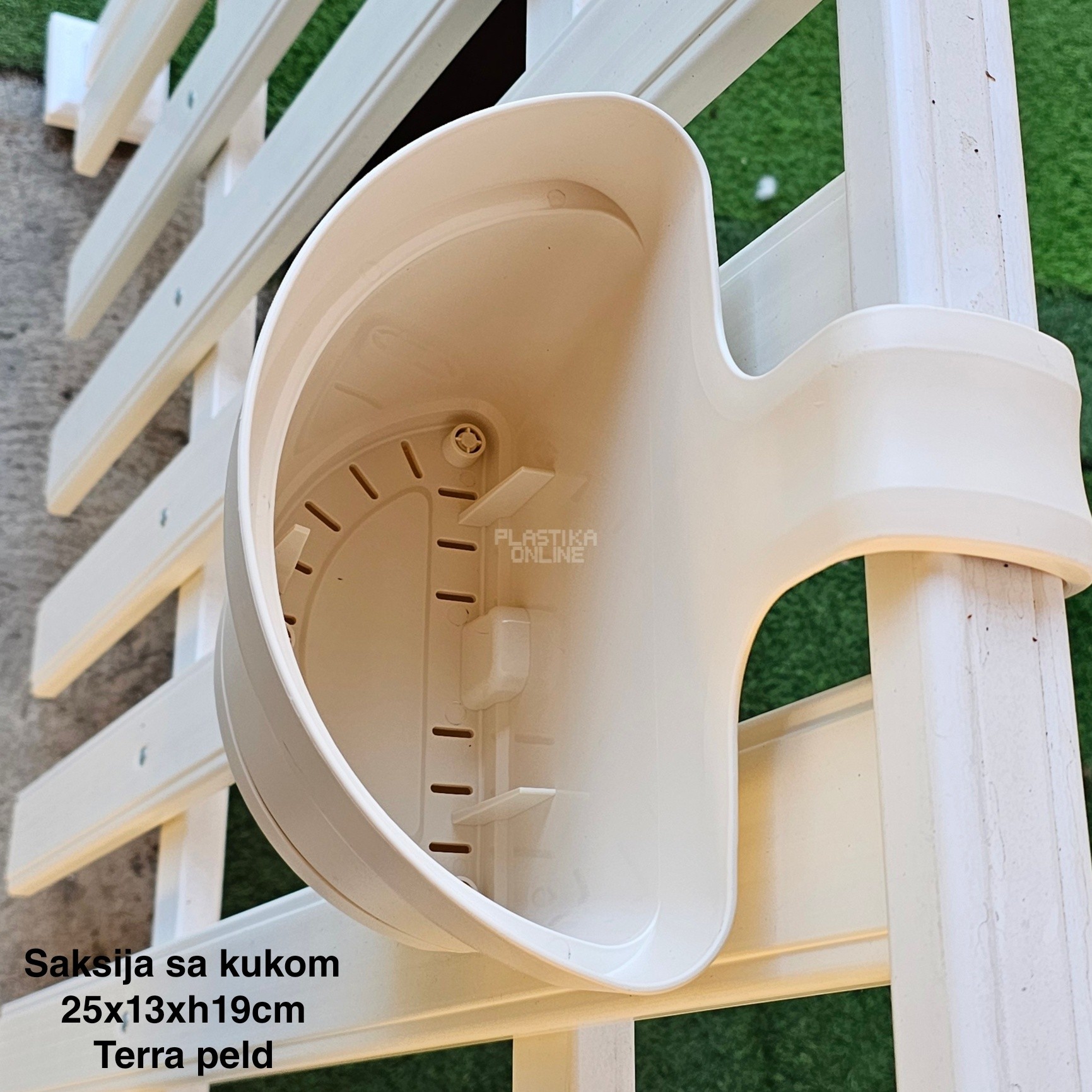 Saksija sa kukom 25x13xh19cm, Idealna saksija, Saksija za balkon, Plastična saksija za cveće, Saksija za ogradu, Balkonska saksija sa kukom, Saksija sa kukom