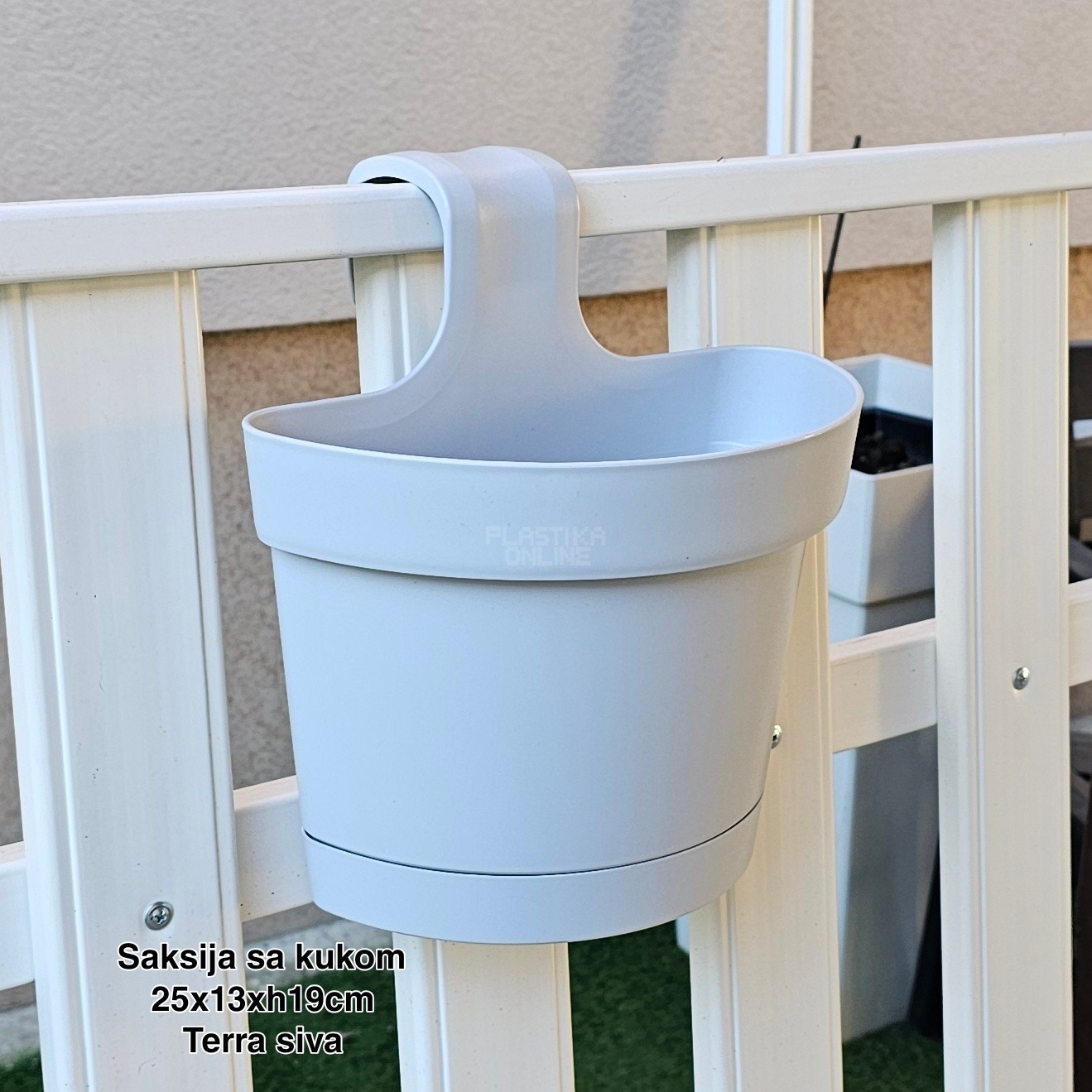 Saksija sa kukom 25x13xh19cm, Idealna saksija, Saksija za balkon, Plastična saksija za cveće, Saksija za ogradu, Balkonska saksija sa kukom, Saksija sa kukom