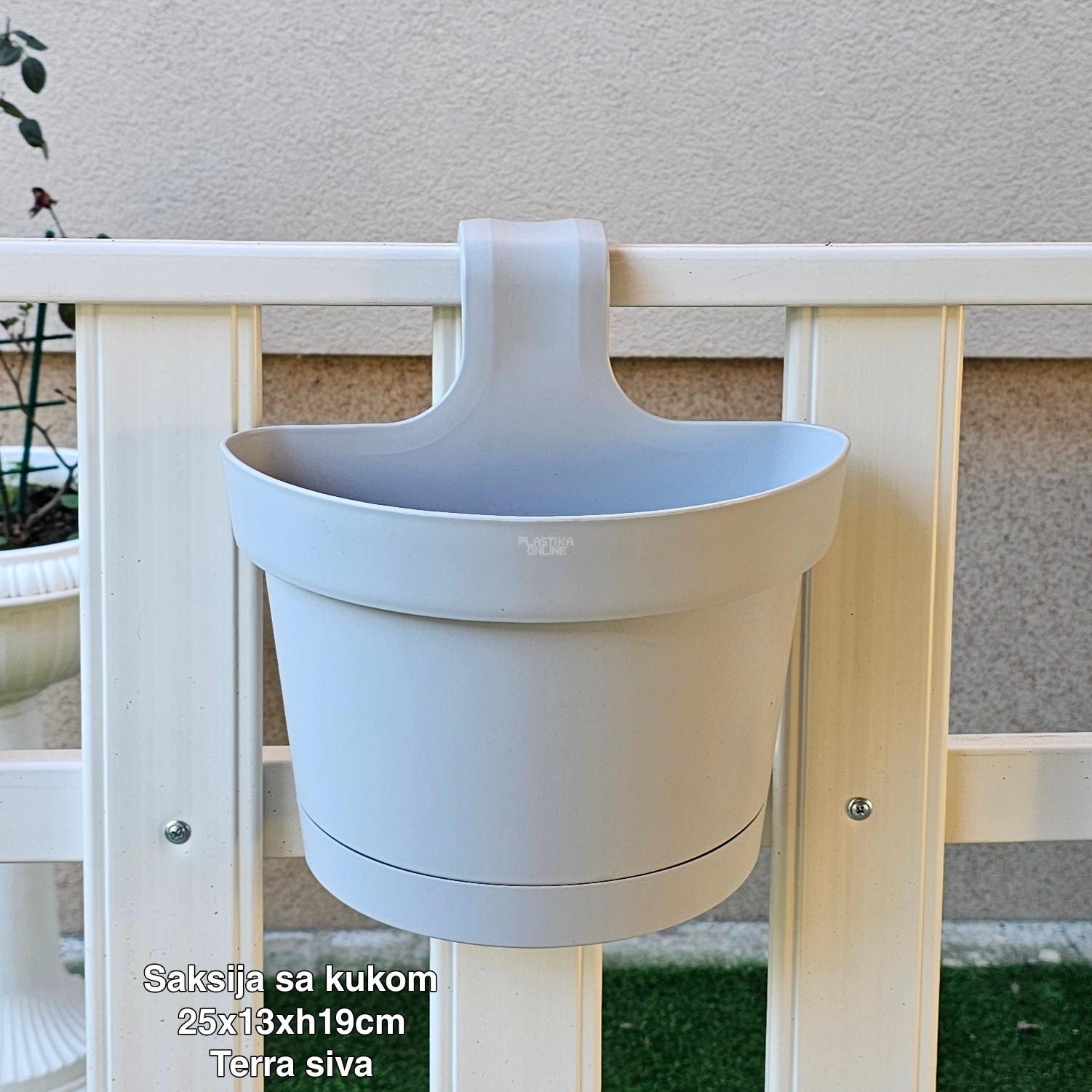 Saksija sa kukom 25x13xh19cm, Idealna saksija, Saksija za balkon, Plastična saksija za cveće, Saksija za ogradu, Balkonska saksija sa kukom, Saksija sa kukom
