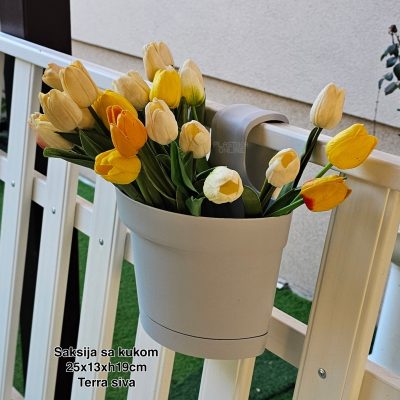 Saksija sa kukom 25x13xh19cm, Idealna saksija, Saksija za balkon, Plastična saksija za cveće, Saksija za ogradu, Balkonska saksija sa kukom, Saksija sa kukom