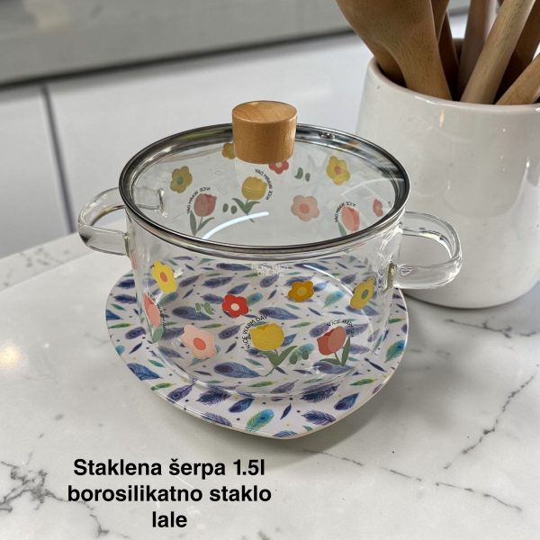 Staklena šerpa 1.5l, Staklena šerpa od borosilikatnog stakla, Šerpa sa poklopcem, Šerpa za zdravo kuvanje