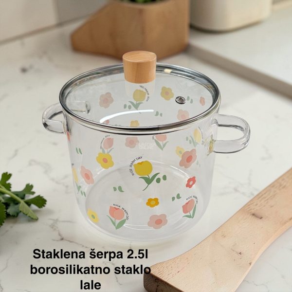 Staklena šerpa 2.5l, Staklena šerpa od borosilikatnog stakla, Šerpa sa poklopcem, Šerpa za zdravo kuvanje