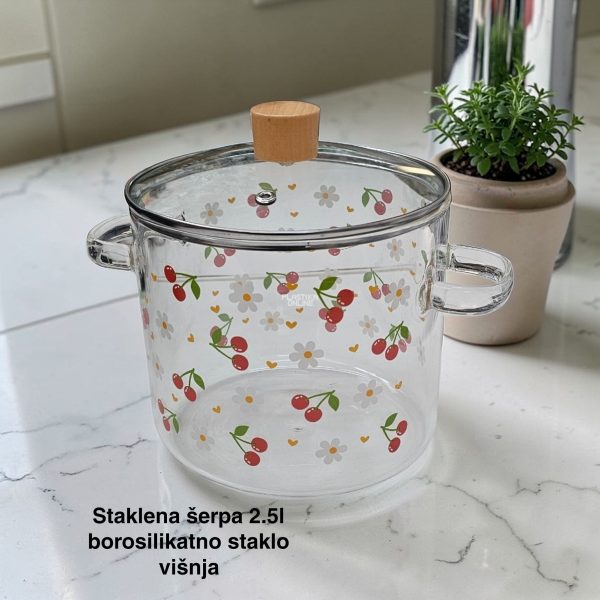 Staklena šerpa 2.5l, Staklena šerpa od borosilikatnog stakla, Šerpa sa poklopcem, Šerpa za zdravo kuvanje v
