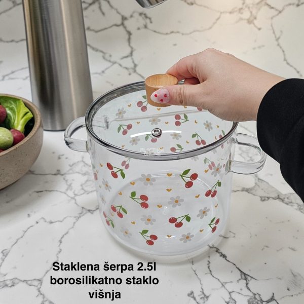 Staklena šerpa 2.5l, Staklena šerpa od borosilikatnog stakla, Šerpa sa poklopcem, Šerpa za zdravo kuvanje v