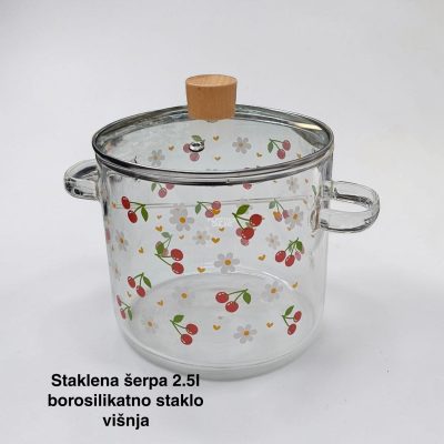 Staklena šerpa 2.5l, Staklena šerpa od borosilikatnog stakla, Šerpa sa poklopcem, Šerpa za zdravo kuvanje v