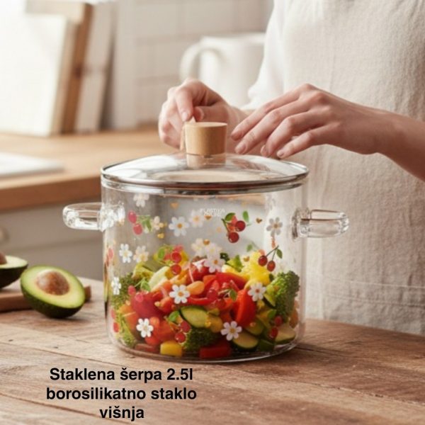 Staklena šerpa 2.5l, Staklena šerpa od borosilikatnog stakla, Šerpa sa poklopcem, Šerpa za zdravo kuvanje v