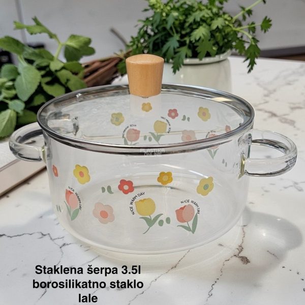 Staklena šerpa 3.5l, Staklena šerpa od borosilikatnog stakla, Šerpa sa poklopcem, Šerpa za zdravo kuvanje