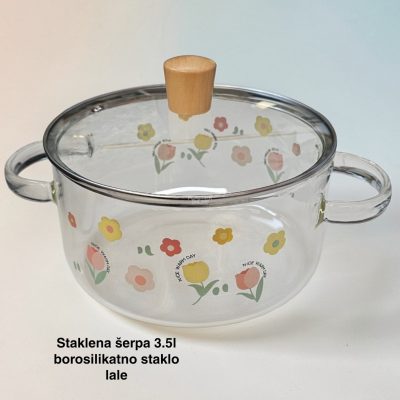 Staklena šerpa 3.5l, Staklena šerpa od borosilikatnog stakla, Šerpa sa poklopcem, Šerpa za zdravo kuvanje