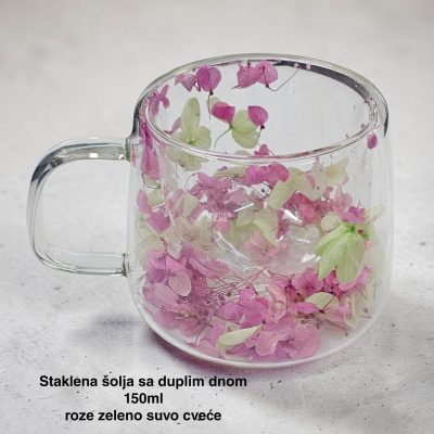Staklena šolja sa duplim dnom 150 ml – suvo cveće , staklena šolja, šolje sa duplim dnom
