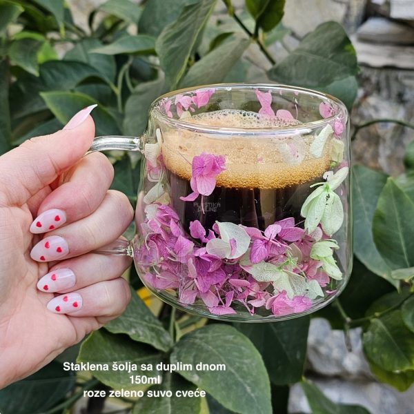 Staklena šolja sa duplim dnom 150 ml – suvo cveće , staklena šolja, šolje sa duplim dnom