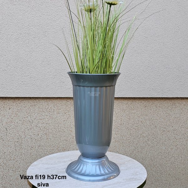 Vaza fi19 h37 cm, Plastična vaza za cveće, Vaza za cvećare, Dekorativna vaza, Velika vaza, plastične vaze tamno siva