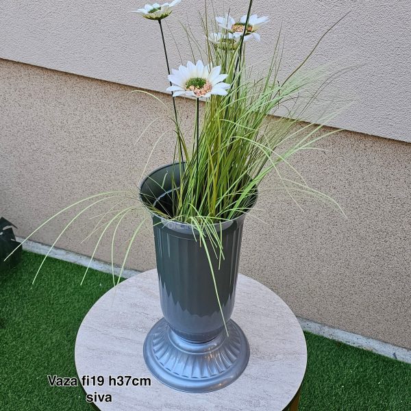 Vaza fi19 h37 cm, Plastična vaza za cveće, Vaza za cvećare, Dekorativna vaza, Velika vaza, plastične vaze tamno siva