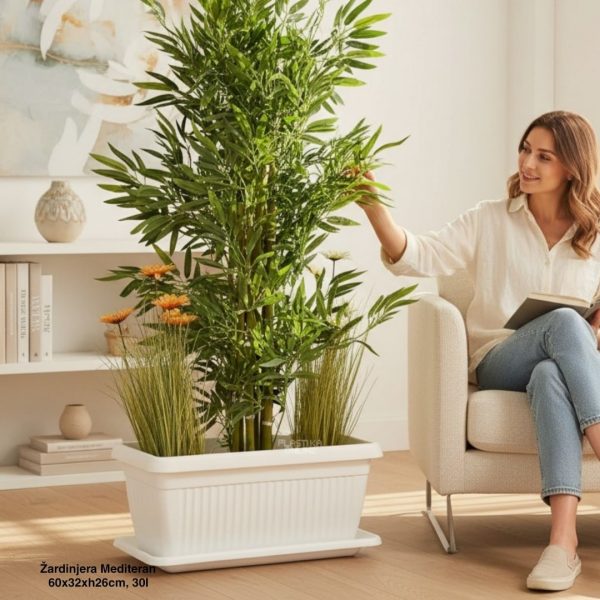 Žardinjera Mediteran 60 , Neobične saksije za cveće, Plastične žardinjere, Plastične žardinjere za ogradu, Plastične žardinjere za terasu, Žardinjere za prozore, Žardinjere za terasu BELA