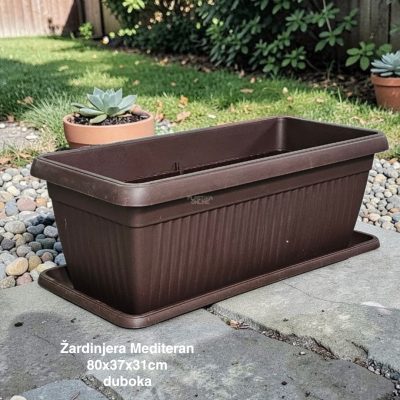 Žardinjera Mediteran 80X37X26cm, 60l , zardinjere sa kukom, zardinjere za balkon, zardinjere sa podmetacem, zardinjere BRAON