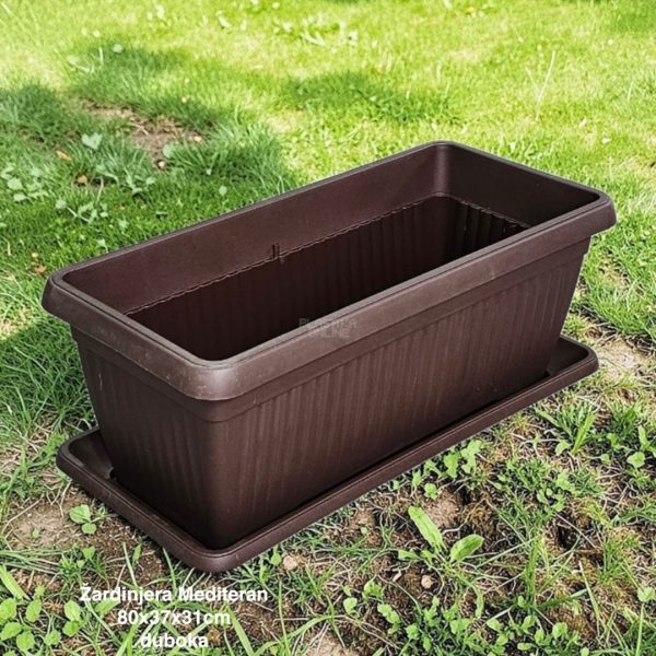 Žardinjera Mediteran 80X37X26cm, 60l , zardinjere sa kukom, zardinjere za balkon, zardinjere sa podmetacem, zardinjere BRAON