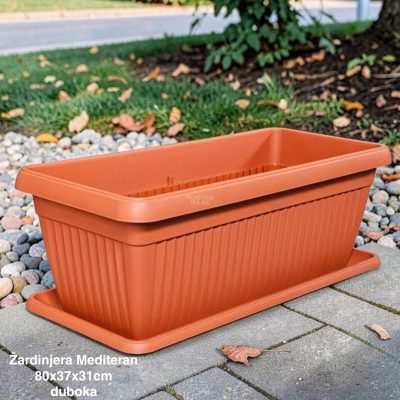 Žardinjera Mediteran 80X37X26cm, 60l , zardinjere sa kukom, zardinjere za balkon, zardinjere sa podmetacem, zardinjere TERAKOT