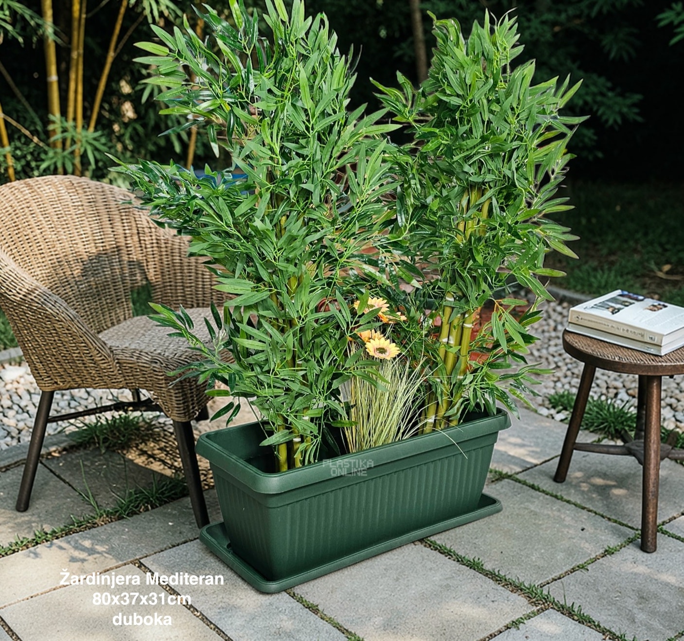 Žardinjera Mediteran 80X37X26cm, 60l , zardinjere sa kukom, zardinjere za balkon, zardinjere sa podmetacem, zardinjere zelena