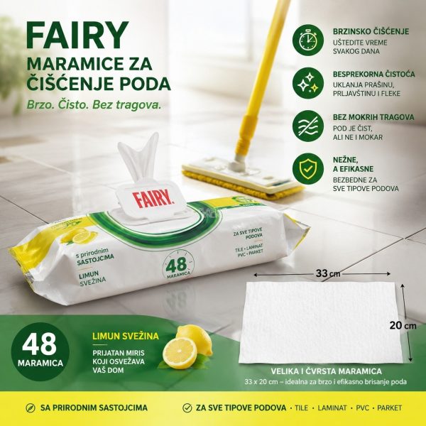 Maramice za čišćenje poda Fairy 50 kom , maramice za brzo čišćenje poda, Fairy maramice, maramice za pod, Vlažne maramice za čišćenje poda