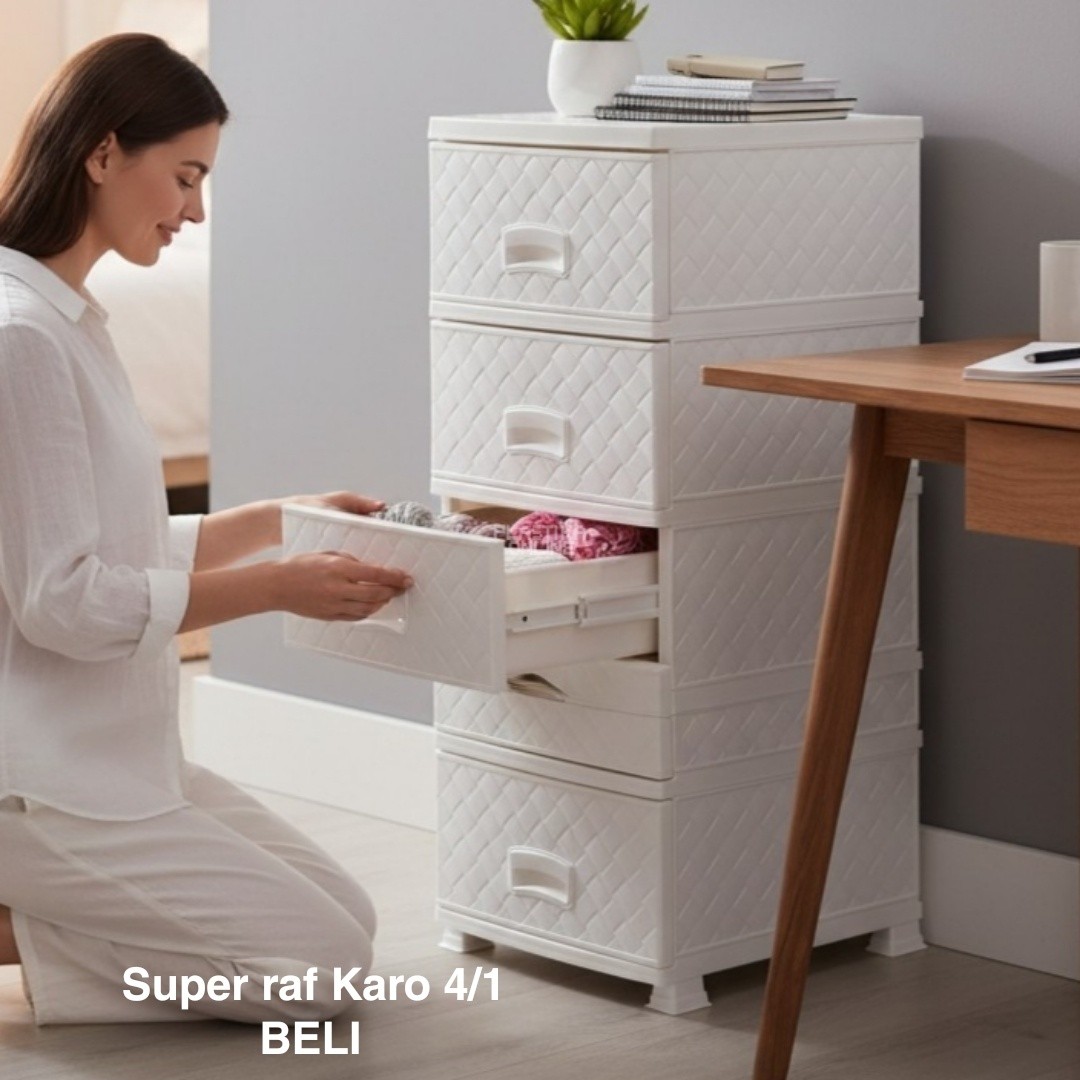 Fiokar Super raf karo 4, Plastični fiokar, Fiokar sa 4 fioke, Moderan fiokar, Organizer sa fiokama, Plastična komoda, Super raf beli