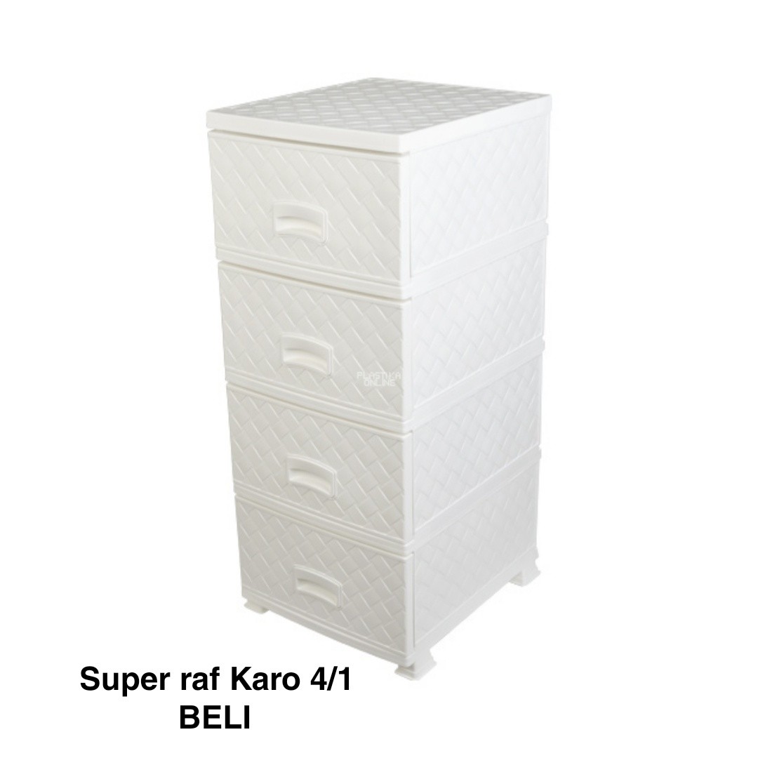 Fiokar Super raf karo 4, Plastični fiokar, Fiokar sa 4 fioke, Moderan fiokar, Organizer sa fiokama, Plastična komoda, Super raf beli