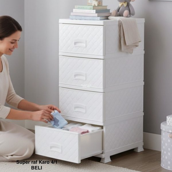 Super raf karo 4, Plastični fiokar, Fiokar sa 4 fioke, Moderan fiokar, Organizer sa fiokama, Plastična komoda, Super raf beli