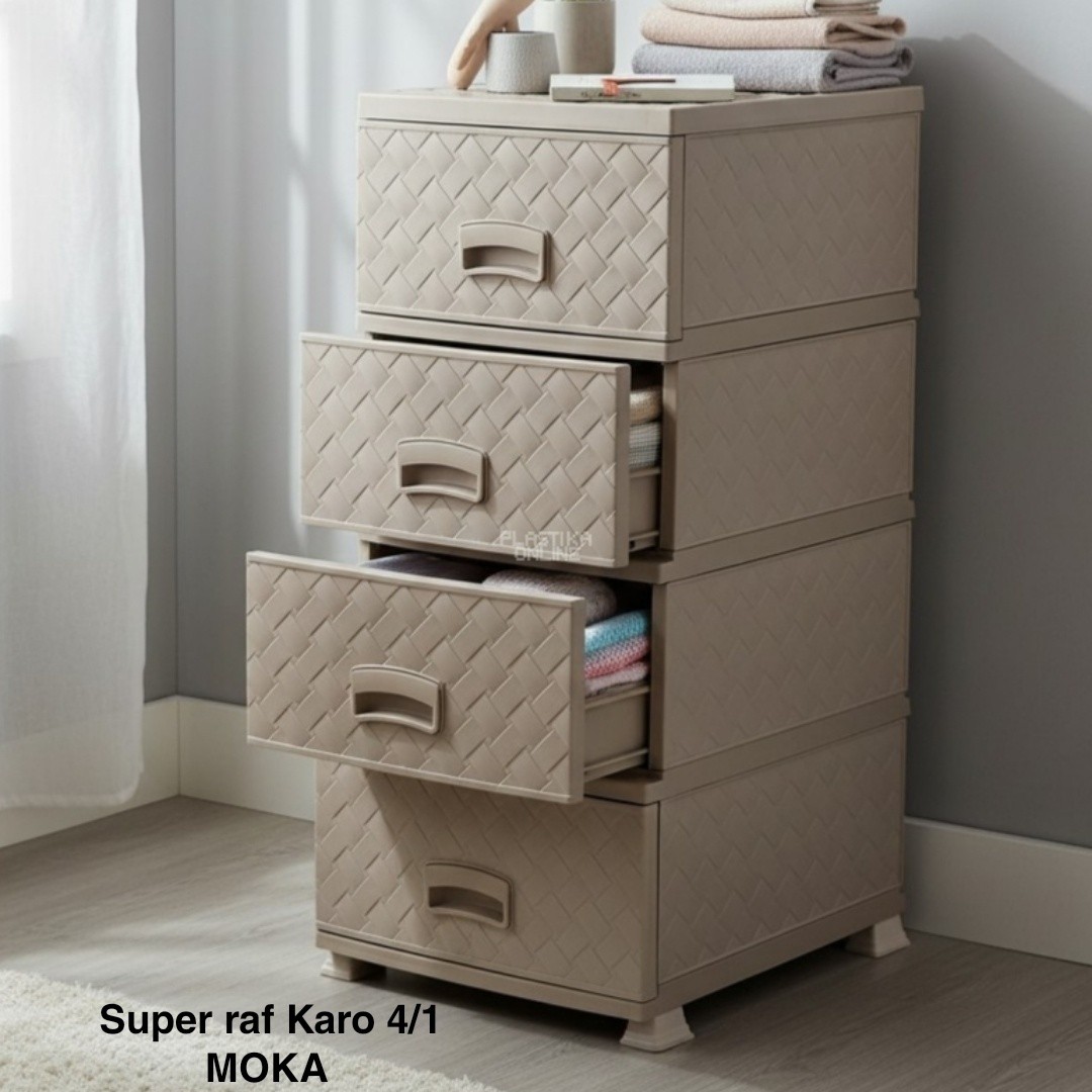 Fiokar Super raf karo 4, Plastični fiokar, Fiokar sa 4 fioke, Moderan fiokar, Organizer sa fiokama, Plastična komoda, Super raf moka