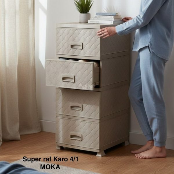 Super raf karo 4, Plastični fiokar, Fiokar sa 4 fioke, Moderan fiokar, Organizer sa fiokama, Plastična komoda, Super raf moka