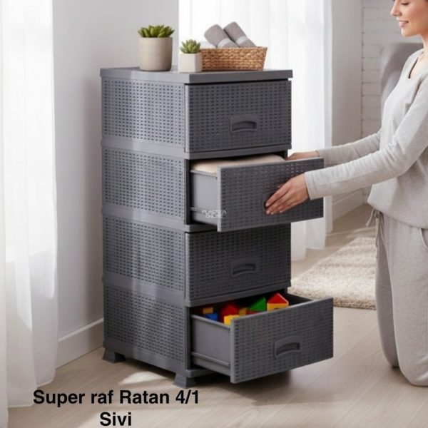 Super raf ratan 4, Plastični fiokar, Fiokar za kupatilo, Komoda sa fiokama, Organizer sa fiokama sivi