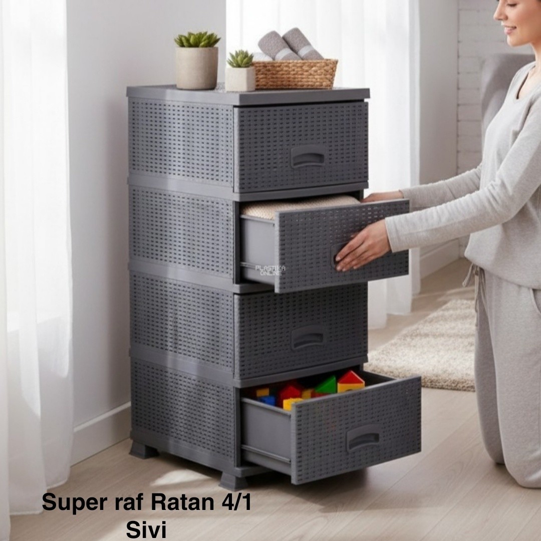 Fiokar Super raf ratan 4, Plastični fiokar, Fiokar za kupatilo, Komoda sa fiokama, Organizer sa fiokama sivi