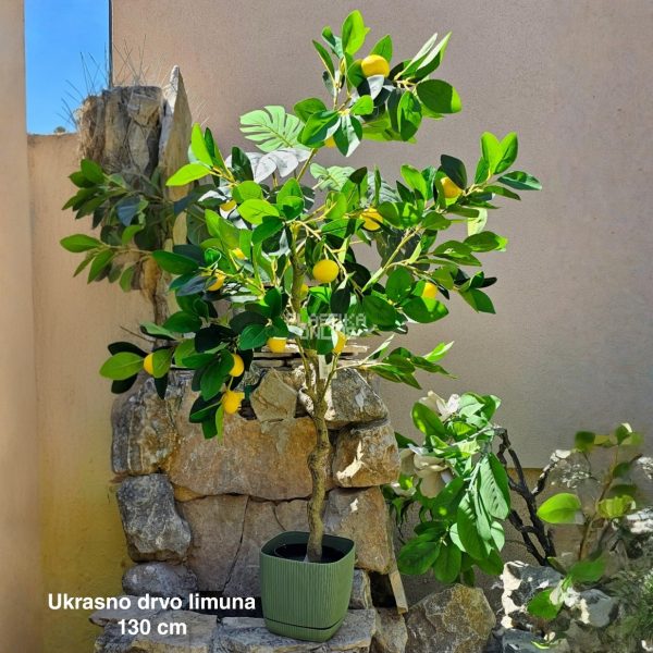 Ukrasno limunovo drvo 130 cm, Veštačko drvo limuna 130 cm, Limunovo drvo za dekoraciju, Dekorativno drvo limuna, Veštačka biljka limun – 130 cm, Limun drvo veštačko 130 cm, Citrusno ukrasno drvo 130 cm