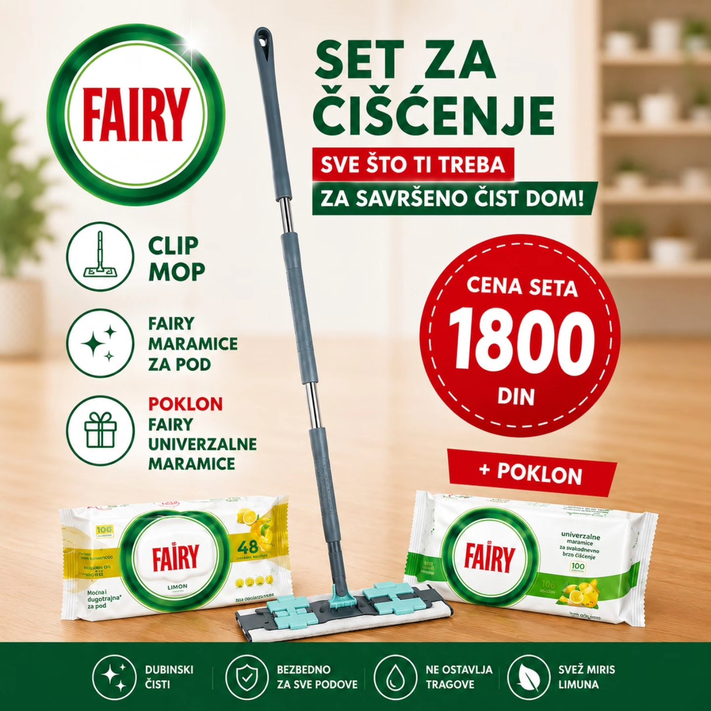 Fairy set za čišćenje ( Fairy maramice za pod, Clip mop + Fairy univerzalne maramice) - Slika 14